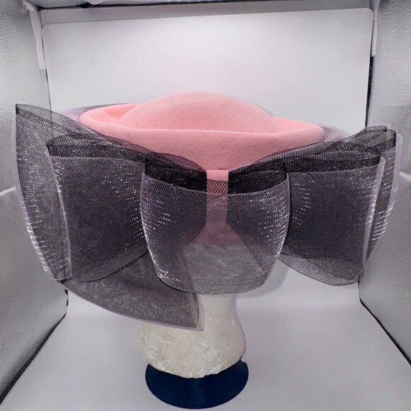 Vtg Deborah New York Wool Felt Hat Pink Net Church Kentucky Derby - Picture 2 of 5